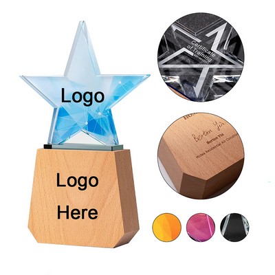 Solid Beechwood K9 Crystal Star Trophy Custom Award