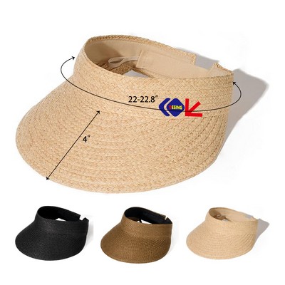 Wide Brim Straw Visors Foldable Ponytail Hat
