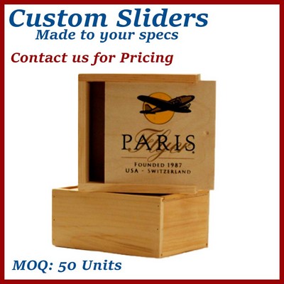 Natural Custom Wooden Box with Slider-top w/ Multi Color Imprint - Made to Order
