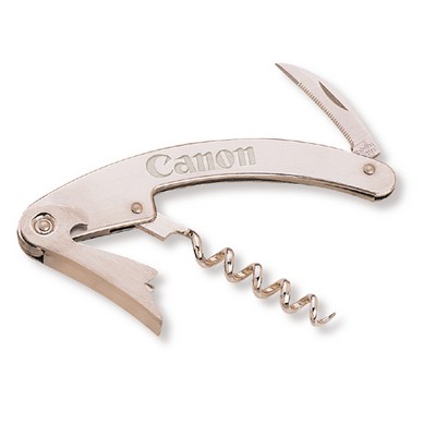 All Stainless Steel Corkscrew & Opener w/Serrated Knife