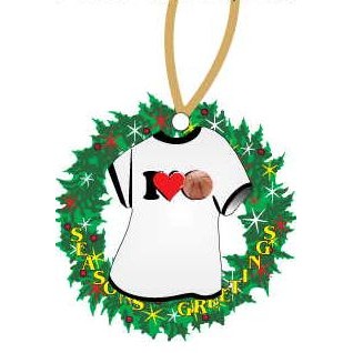 I Love Basketball T-Shirt Wreath Ornament w/ Black Back (4 Square Inch)