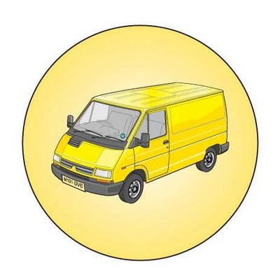 Yellow Panel Van Round Badge w/ Bar Pin (2 1/2" Diameter)
