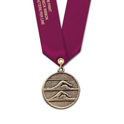 Double Swimmers Case CX Medal w/Satin Neck Ribbon (1 1/8")