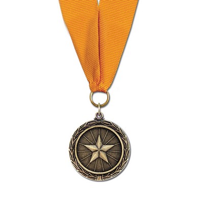 Star Cast MX Medal w/Grosgrain Neck Ribbon (1½")