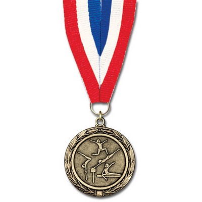 Female Gymnastic Cast MX Medal w/Grosgrain Neck Ribbon (1½")