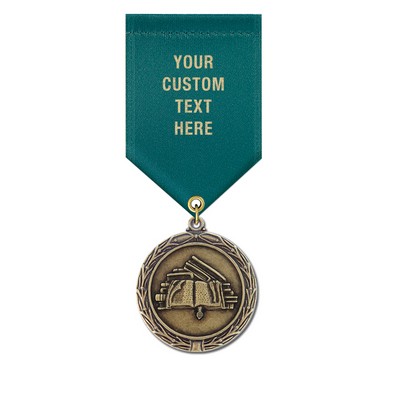 Stack Of Books Cast MX Medal w/Satin Drape Ribbon (1½")