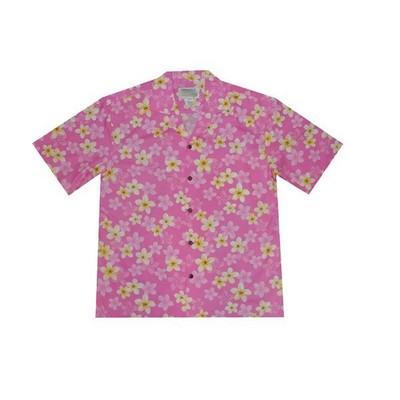 Pink Hawaiian Shirt (S - 3XL in-stock) - 100% Cotton Poplin Tropical Print w/ Coconut Buttons