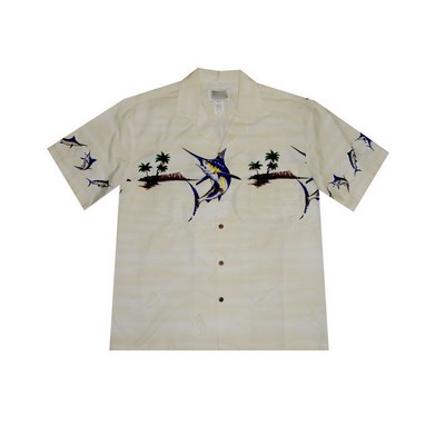 White Hawaiian Shirt - 100% Cotton Poplin Tropical Print w/ Coconut Buttons (S - 3XL in-stock)