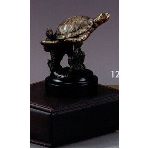 Bronze Finish Turtle Trophy w/Coral & Round Base (3.5" High)