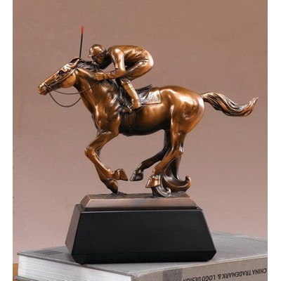Copper Finish Jockey on Horse Trophy w/Trapezoid Base (10"x10")