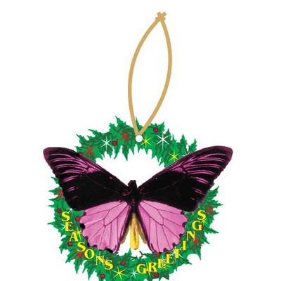 Black & Purple Butterfly Wreath Ornament w/ Mirrored Back (10 Square Inch)