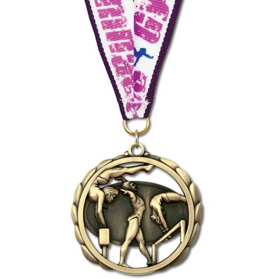 Female Gymnastics ES Medal w/Grosgrain Neck Ribbon (2 3/8")