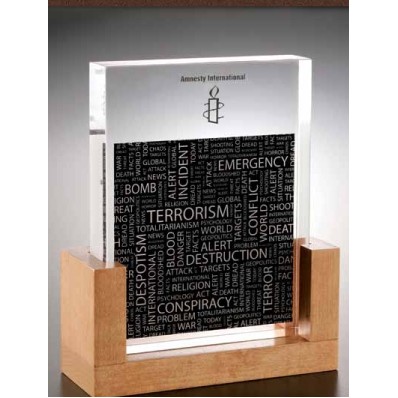 Square Acrylic Embedment Award w/ Wooden Stand