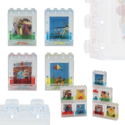 Clear Jigsaw Architectural Puzzle Block Photo Frame with Color Floating Oil (1-3/4" x 2-1/8" Photos)