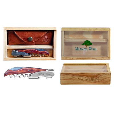 Laguiole Millesime® Genuine Violet Kingwood Corkscrew Set w/Box & Leather Pouch