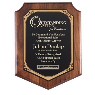 Walnut Plaque with Black Brass Plate, 9 x 12"