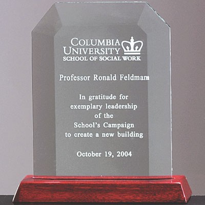 Beveled Arch Jade Glass Award w/Wood Base