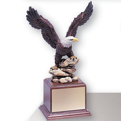 12 ¼" Hand Painted Resin Eagle Trophy on Wood Base