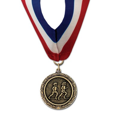 Children Running Cast MX Medal w/Stock Millennium Neck Ribbon (1½")