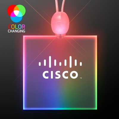 Light Up Promotional Acrylic Square Necklaces with Multicolor LED - PRINTED