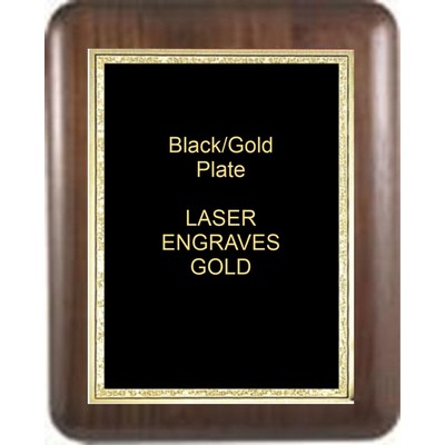 Walnut Elliptical Edge Round Corner 8" x 10" Plaque - W/ 6" x 8" Black/Gold Florentine Plate