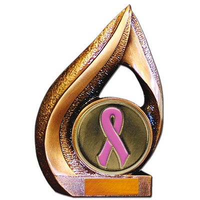 Stock 9" Flame Trophy with 2" Pink Ribbon Coin and Engraving Plate