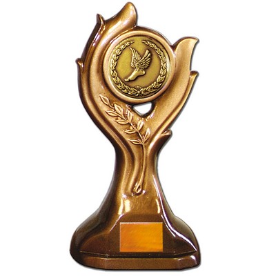 Stock Victory 9" Trophy with 2" Track Winged Foot Coin and Engraving Plate