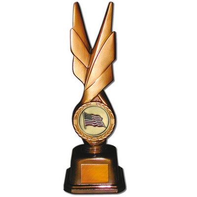 Stock Phoenix 12" Trophy with 2" US Flag Coin and Engraving Plate