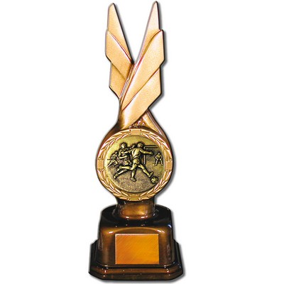 Stock Phoenix 9" Trophy with 2" Soccer Male Coin and Engraving Plate