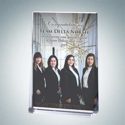 5" Color Photo Imprinted Vertical Rectangle Optical Crystal Award Plaque