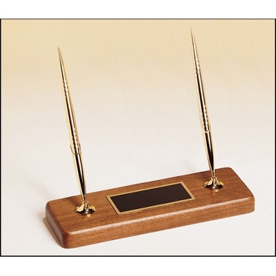 Double pen set on a solid walnut base