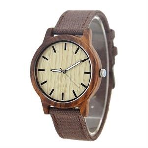 Zebra Wood & PU Leather Watch