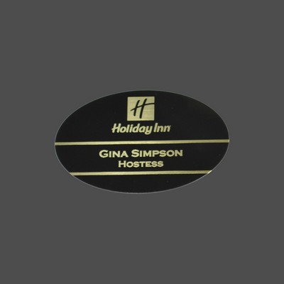 Oval Black Brass with Gold Engraving Name Badge (2"x3")
