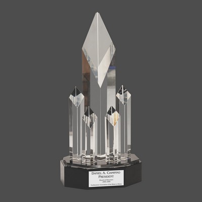 Clear Crystal 5 Rising Diamonds Award on Black Pedestal Base (11")