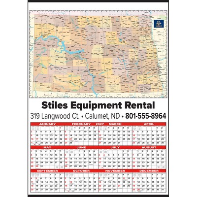 Small North Dakota State Map Year-In-View® Calendar