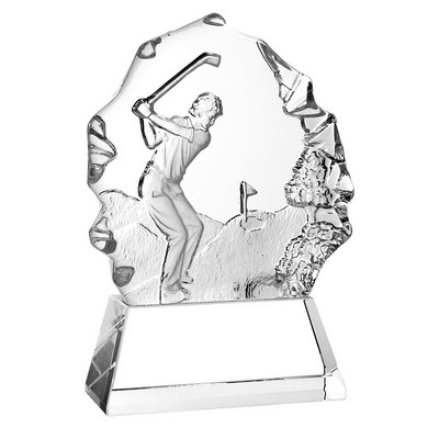 Molten Glass Thriving Golfer on Crystal Base Award, Small (6-1/8"H)