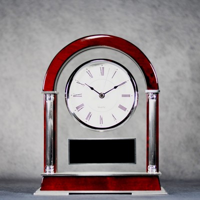 Rosewood And Silver Arched Mantle Clock