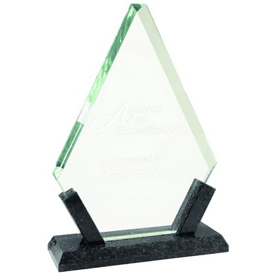 8 1/4" Diamond Glass Award with Black Marble Base