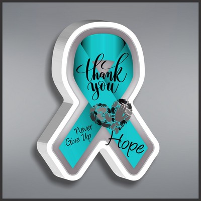 Teal Awareness Ribbon Paperweight in White Acrylic