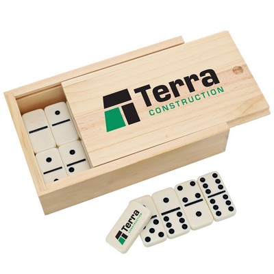 Double 6 Ivory Dominoes in Wood Box
