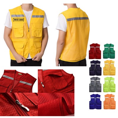 Work Utility Vest w/ Reflective Stripes