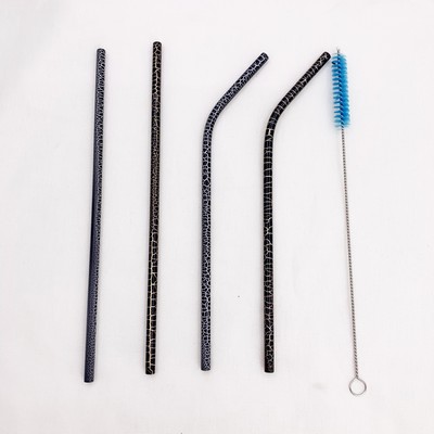 5-Piece Stainless Steel Colorful Straw Set Into Cotton Carrying Pouch