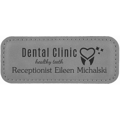 Gray Laser Engraved Leatherette Badge Blank with Magnet (3 1/4" x 1 1/4")