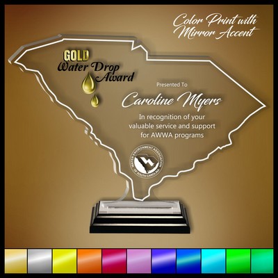 14" South Carolina Clear Acrylic Award with Color Print and Mirror Accent