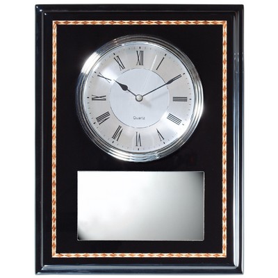 Black Piano Finish Clock Plaque w/Silver Plate (13" x 10")