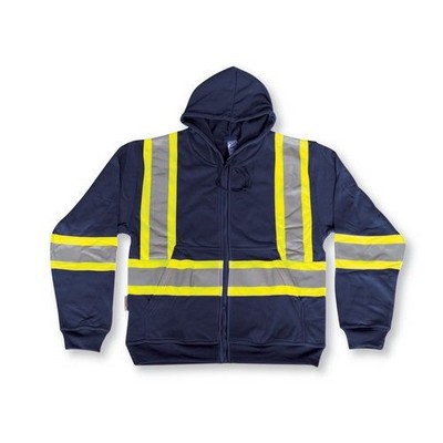 Navy Blue Cotton Zipper Front Hoodie