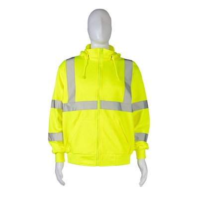 ANSI Class 3 Lime Green Zip-Up Sweat Shirt with Detachable Hood
