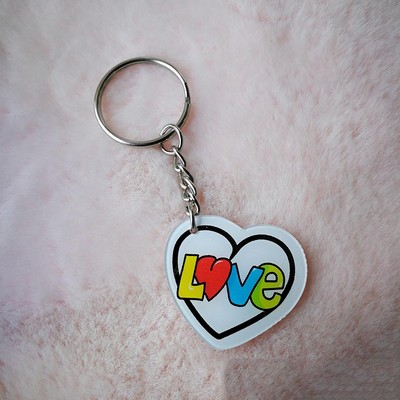 Heart Shaped Keychain Acrylic Key Ring For Souvenir- Two Sides Printing