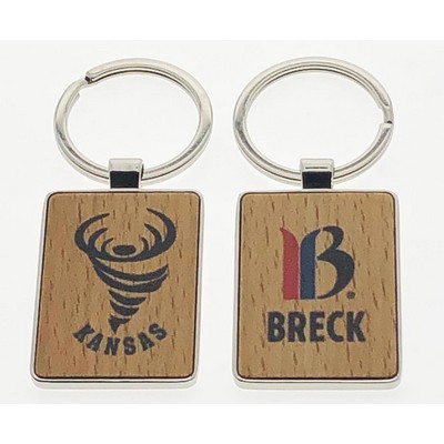 Rectangle Wood Key Tag w/Metal Trim