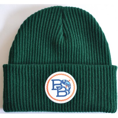 Ribbed Cuffless Beanie with Woven Patch